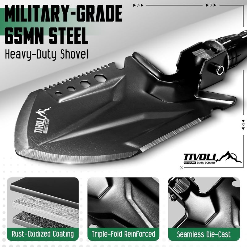 Tivoli Folding Camping Shovel Kit,Multifunctional Tactical Survival Shovel with Manganese Steel for Outdoor Off Road, Hiking, Bushcraft,Car Emergency,Entrenching Tool with Storage Case,Ideal Gift - Image 2